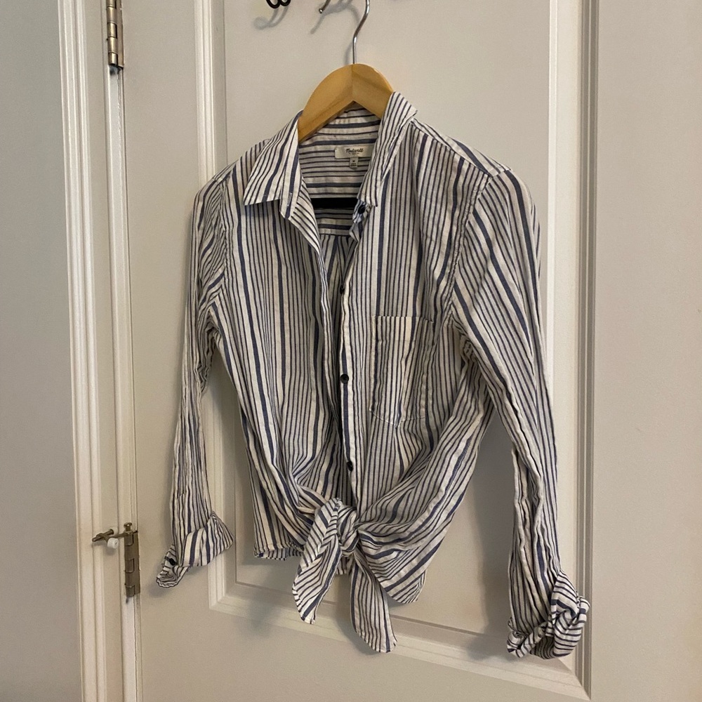 Madewell striped button down with tie front detail